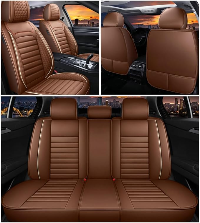 Leather Car Seat Covers for Volkswagen Golf Alltrack 2017-2019,Car Seat Covers Full Set,Seat Covers with Safety,Waterproof Seat Cover Compatible Airbag(5pcs Coffee Standard)