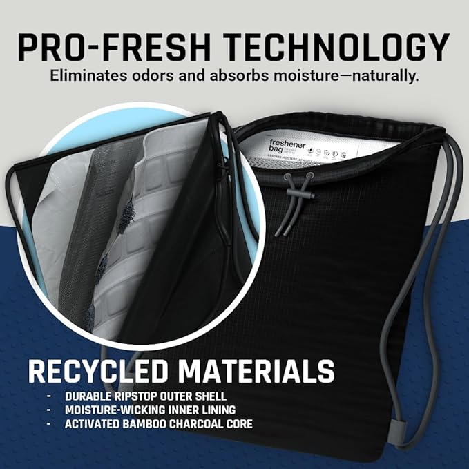 SmellWell Freshener Bag XL – Black | Shoe Bags for Travel, Golf Shoe Bag & Cleat Bag with Activated Bamboo Charcoal | Odor Eliminating & Moisture Absorbing Shoebag