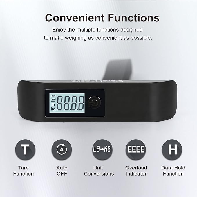 travel inspira Luggage Scale, Portable Digital Hanging Baggage Scale for Travel, Suitcase Weight Scale with Rubber Paint, 110 Pounds, Battery Included