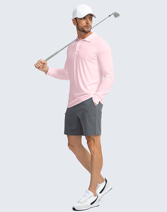 Men's Polo Shirt Long Sleeve Golf Shirts Lightweight UPF 50+ Sun Protection Cool Shirts for Men Work Fishing Outdoor