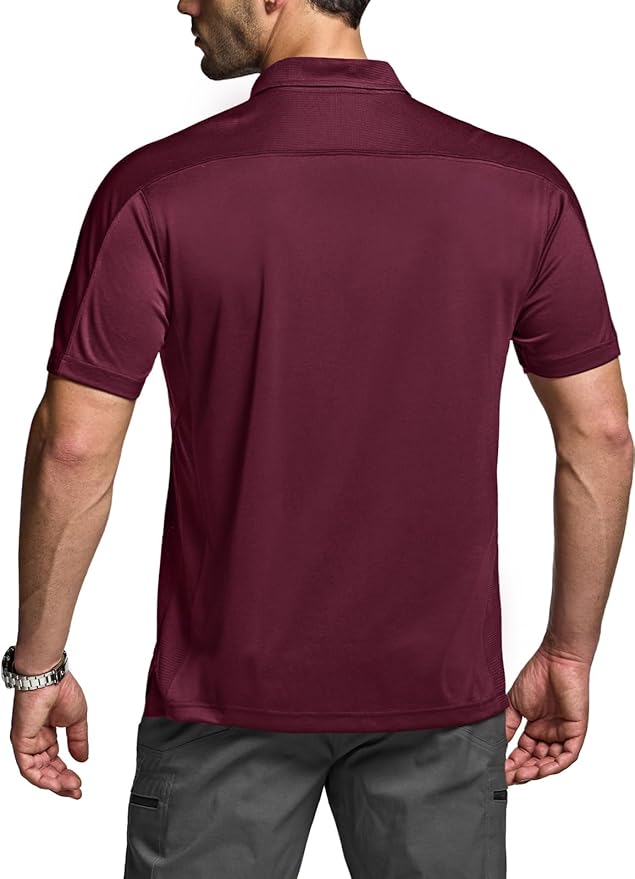 CQR Men's Polo Shirts, Tactical Short Sleeve Golf Performance Shirts, Lightweight Dry Fit UPF 50+ Pique