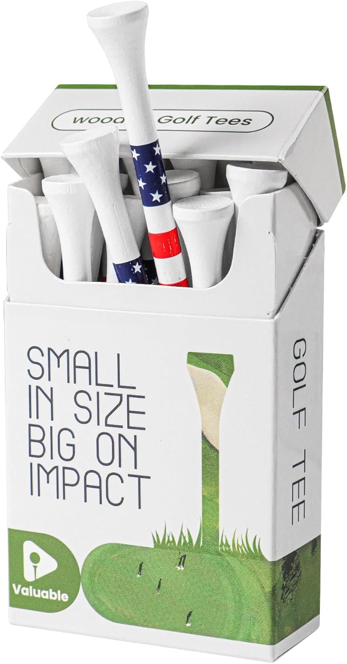 Premium Bamboo Wood Golf Tees Unique Box Design 18-Pack Per Box Value 18/72/180 Pack, Wooden Tees in 2 3/4" 3 1/4" Durable for Golfers, USA Flag Design Pro Tee Choice