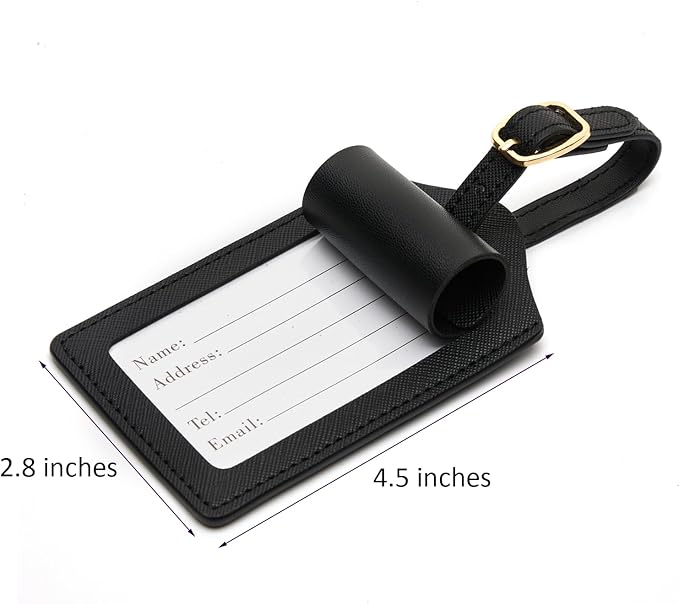 Luggage Tag PU Leather for Suitcase Baggage Handbag Travel Bag Label Suitcase Tag Label Tag w. Name Card & Privacy Cover (S)