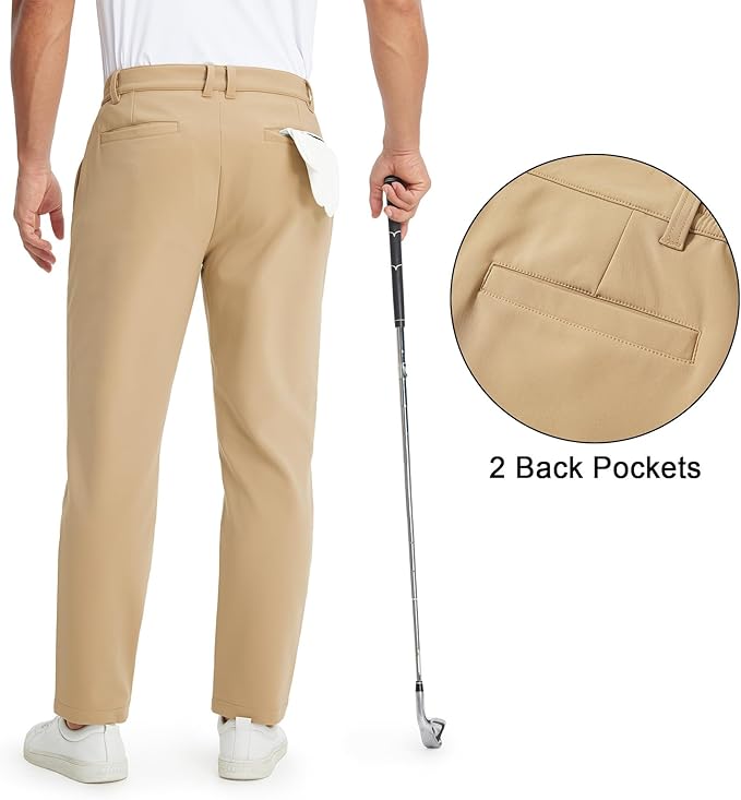 M MAELREG Golf Pants Men Fleece Lined 30"/32"/34" Heat-Tech Dress Pants for Men Water-Resistant Stretch Warm Winter Trousers