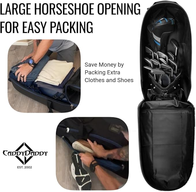 CaddyDaddy Enforcer Golf Travel Bag Crush Resistant Hard Top Protection, 1 Year Full Replacement Coverage, Durable Thick Nylon, Wheels & Lockable XL Zippers. Case for Transporting Clubs on Airlines