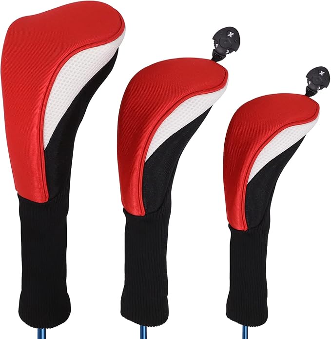 Black Golf Club Head Cover for Driver Fairway 3 Pcs Woods Headcovers, Golf Accessories Hybrid Head Covers Set with Interchangeable Tags 3 4 5 7 X
