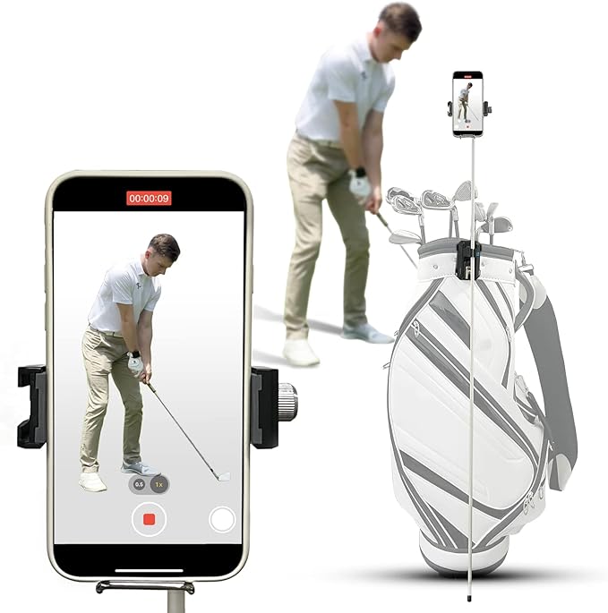 Dprofy Magnetic Golf Phone Holder,Golf Analyzer Accessories with Bluetooth Wireless Remote, Record Golf Swing, Golf Putting Training Aids Works with Alignment Stick and Golf Bag