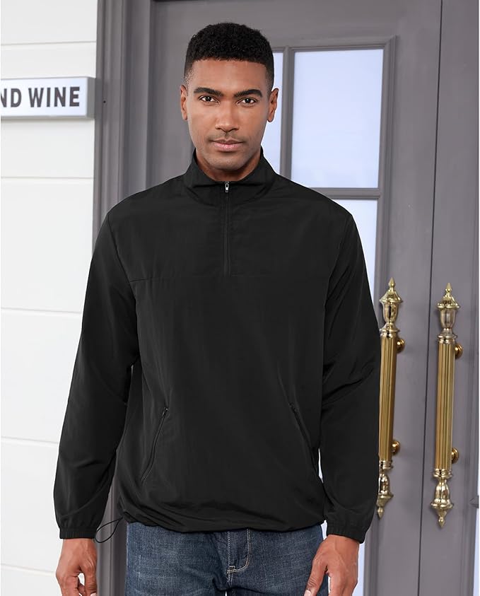Aulemen Men's Casual Quarter Zip Pullover Golf Windbreakers Athletic Lightweight Jacket Hiking Running Sweatshirt with Pocket