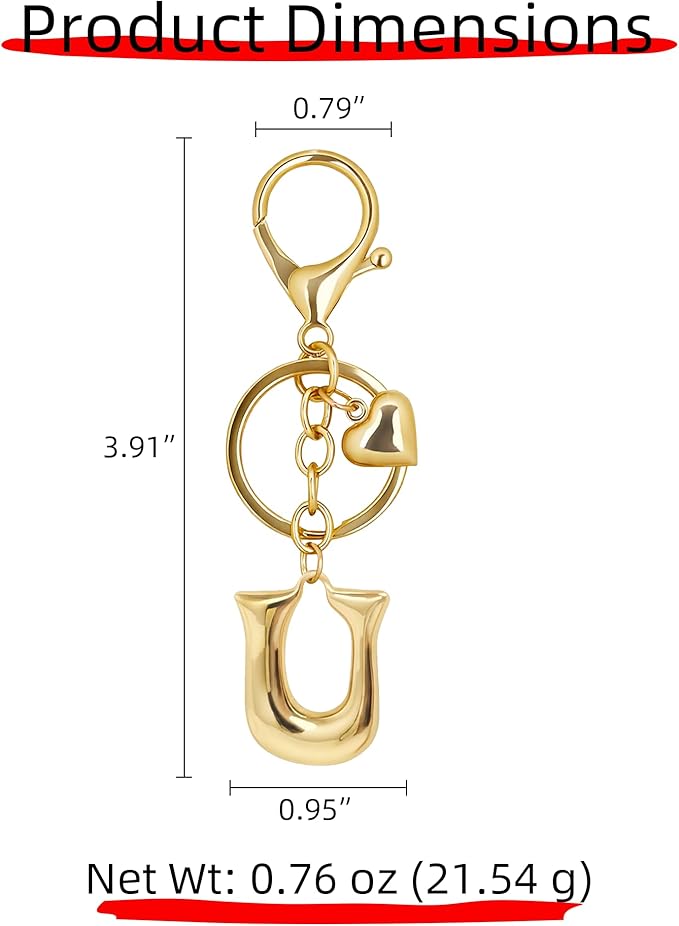 Gold Bubble Heart, Cherry, Bow & More Designs Letter Initial Keychain Bag Charms – Cute Purse Charms for Handbags