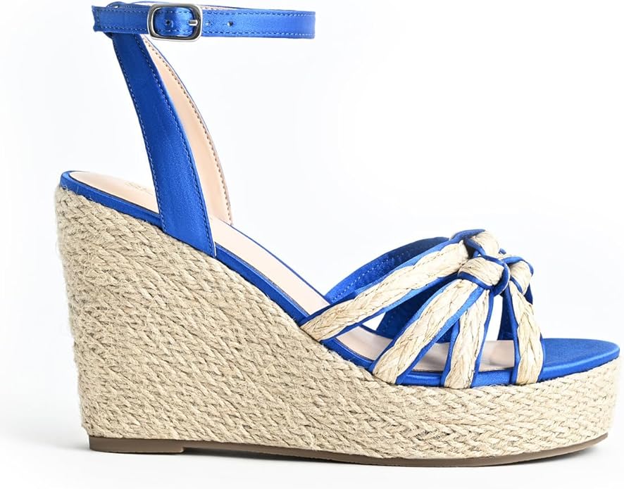 Open Toe Wedge Sandals for Women Espadrilles Platform Braided Strappy Sandals Comfortable Slip on High Heel Summer Wedges Sandals Dressy Shoes with Adjustable Ankle Strap