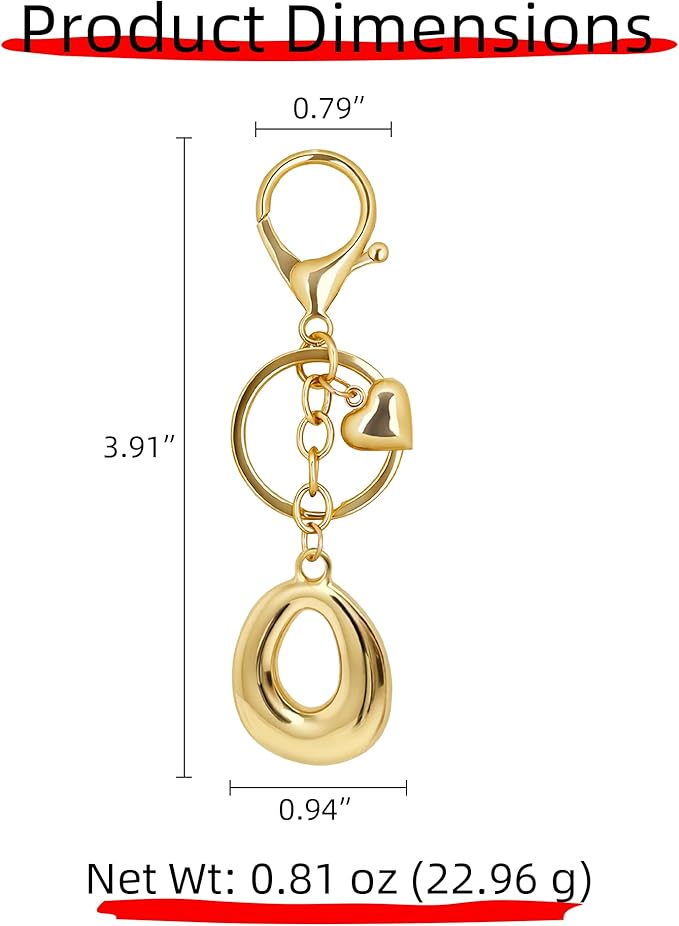 Gold Bubble Heart, Cherry, Bow & More Designs Letter Initial Keychain Bag Charms – Cute Purse Charms for Handbags