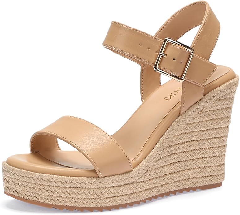 VICKI·VICKI Wedges for Women Platform Sandals Wedge Heels for Sandals Comfortable Summer Espadrille Shoes Ankle Strap&Open Toe