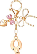 Gold Bubble Initial Keychain with Bow Decoration Bag Charms for Women, Cute Purse Handbag Accessories Gift