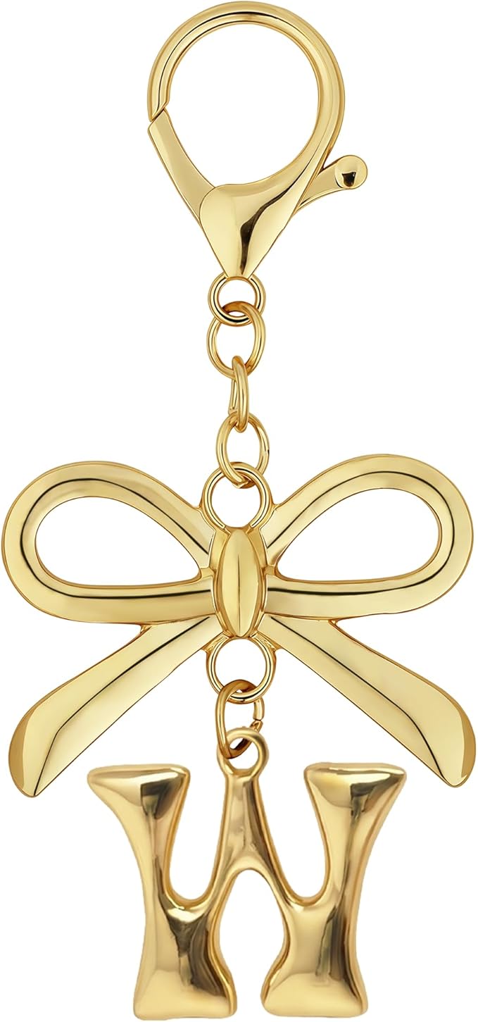 Gold Bubble Heart, Cherry, Bow & More Designs Letter Initial Keychain Bag Charms – Cute Purse Charms for Handbags