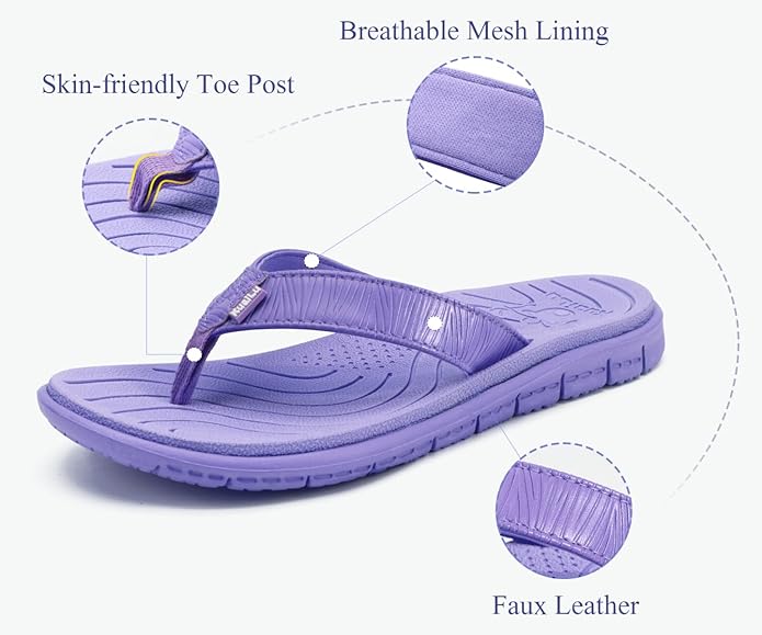 KuaiLu Comfortable Flip Flops for Women with Arch Support Summer Beach Walking Thong Sandals Slip On Indoor Outdoor
