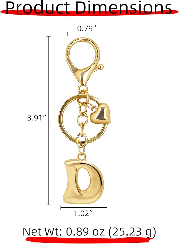 Gold Bubble Heart, Cherry, Bow & More Designs Letter Initial Keychain Bag Charms – Cute Purse Charms for Handbags