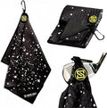 Premium Magnetic Golf Towel | Super Strong Magnet | Absorbent Microfiber Waffle Design | Built-in Silicone Brush | Golf Towels for Golf Bags (Black w/White Drip)