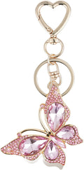 Weixiltc Charm Keychain for Women, Cute Heart Key Chain with Diamond Butterfly Pendant, Lovely Bag & Purse Keyring Accessory