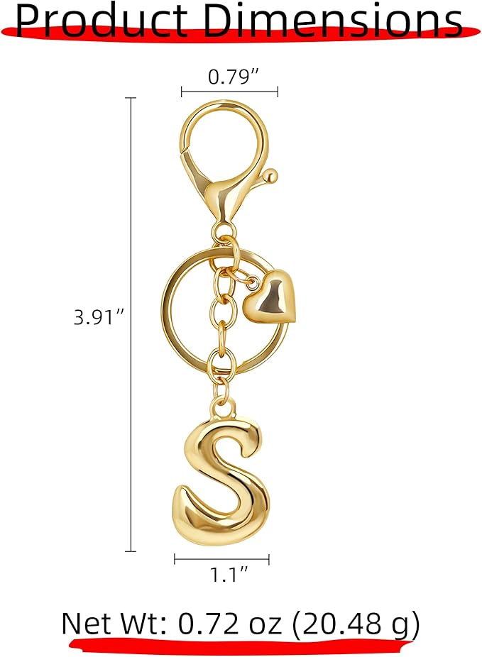 Gold Bubble Heart, Cherry, Bow & More Designs Letter Initial Keychain Bag Charms – Cute Purse Charms for Handbags