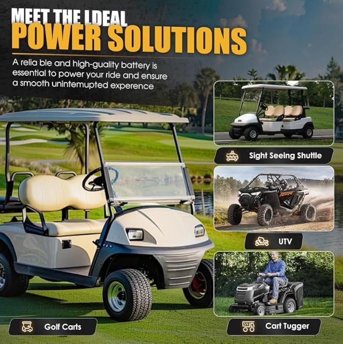 36V 105Ah Lithium Battery for Golf Cart, Built-in Smart 200A BMS, with Touch Monitor & Mobile APP, 4000+ Cycles Rechargeable LiFePO4 Battery, Max 8.06kW Power Output, Perfect for Golf Carts