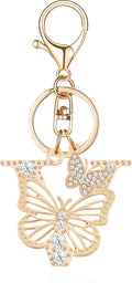 Gold Plated Alphabet Initial Letter Keyring Keychain for Women Girls Crystal Key Chains for Wallet Backpack Bag Charm