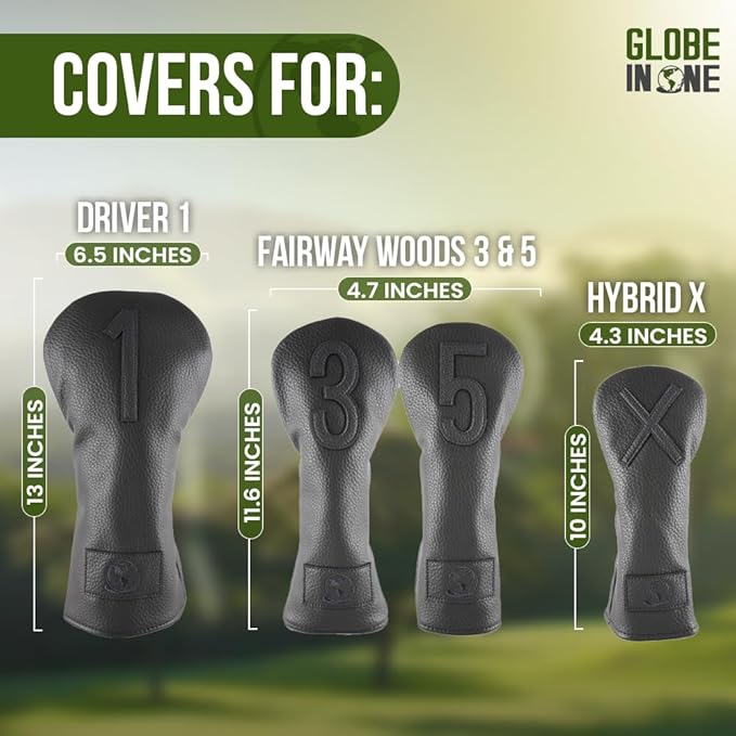 Premium Golf Club Head Covers Set of 4 Fits Drivers Fairways Hybrids 1, 3, 5 and X