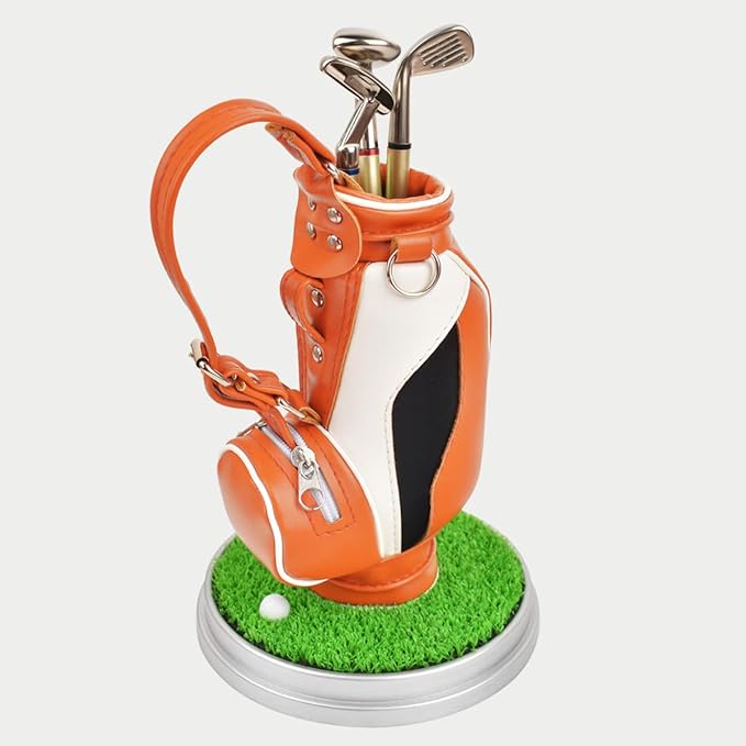 Leather Golf Club holder with three golf club pen, suitable for desk decoration, boss Dad Unique Golf Gifts