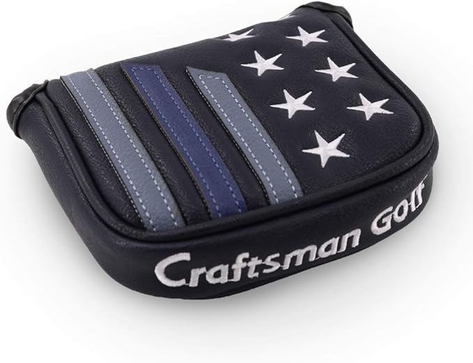 Craftsman Golf Blue Strips Stars Mallet Mid-Mallet Blade Putter Head Cover Headcover Magnetic Closure Alignment Stick Case Holder