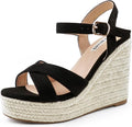 JOY IN LOVE Womens Espadrilles Wedge Sandals Platform Heels Ankle Strap Open Toe Buckle Sandals