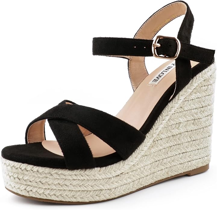 JOY IN LOVE Womens Espadrilles Wedge Sandals Platform Heels Ankle Strap Open Toe Buckle Sandals