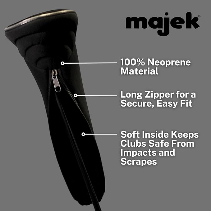 Black Golf Zipper Head Covers Driver 1 3 5 7 Fairway Woods Headcovers Metal Neoprene Traditional Plain Protective Covers Fits All Fairway Clubs and Drivers up to 460cc for Golfing Buddies