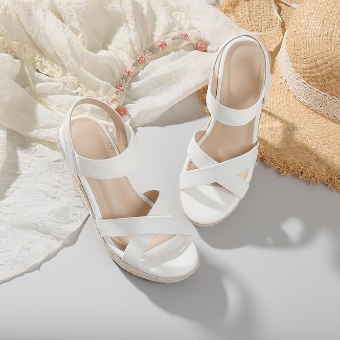 mikarka Women's Open Toe Espadrilles Wedge Sandal Slip On Elastic Ankle Strap Platform Sandals Dressy Comfortable Wedges Shoe