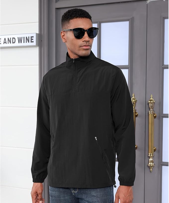 Aulemen Men's Casual Quarter Zip Pullover Golf Windbreakers Athletic Lightweight Jacket Hiking Running Sweatshirt with Pocket
