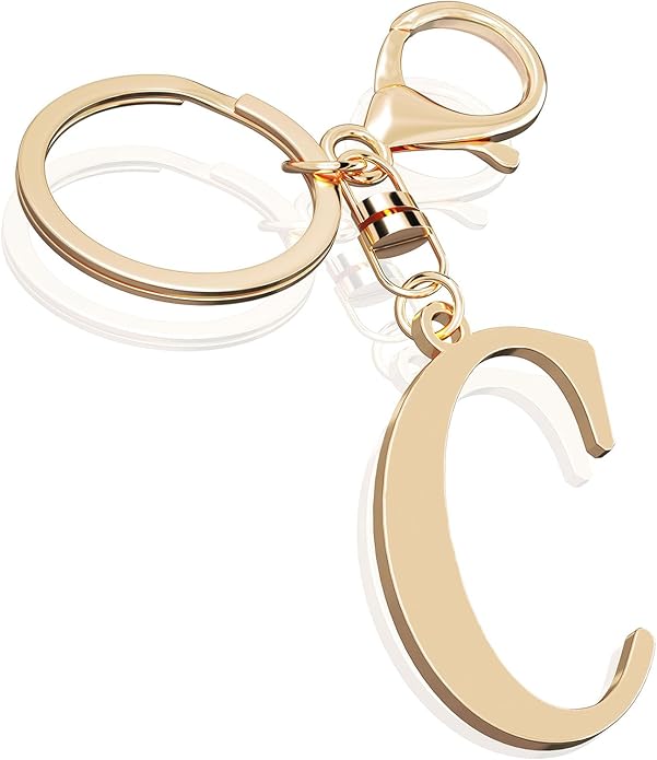 Cute Stainless Steel Gold Initial Letter Keychain for Women Girl, Charms for Key Handbag Backpack Bag, Personalized Gift