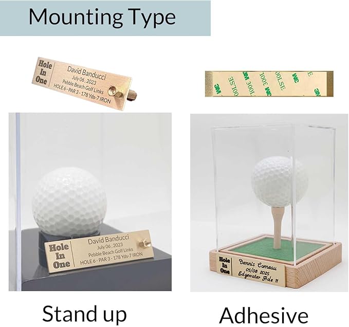 Custom Golf Ball Display Case - Hole in One Plaque Engraved Brass Plate 2.4" x 0.6"