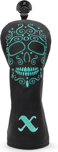 Black Golf Club Covers Skull Embroidery Driver Headcover Fairway 3 Wood Headcover Hybrid Headcover for Your Selection fits for All Brands