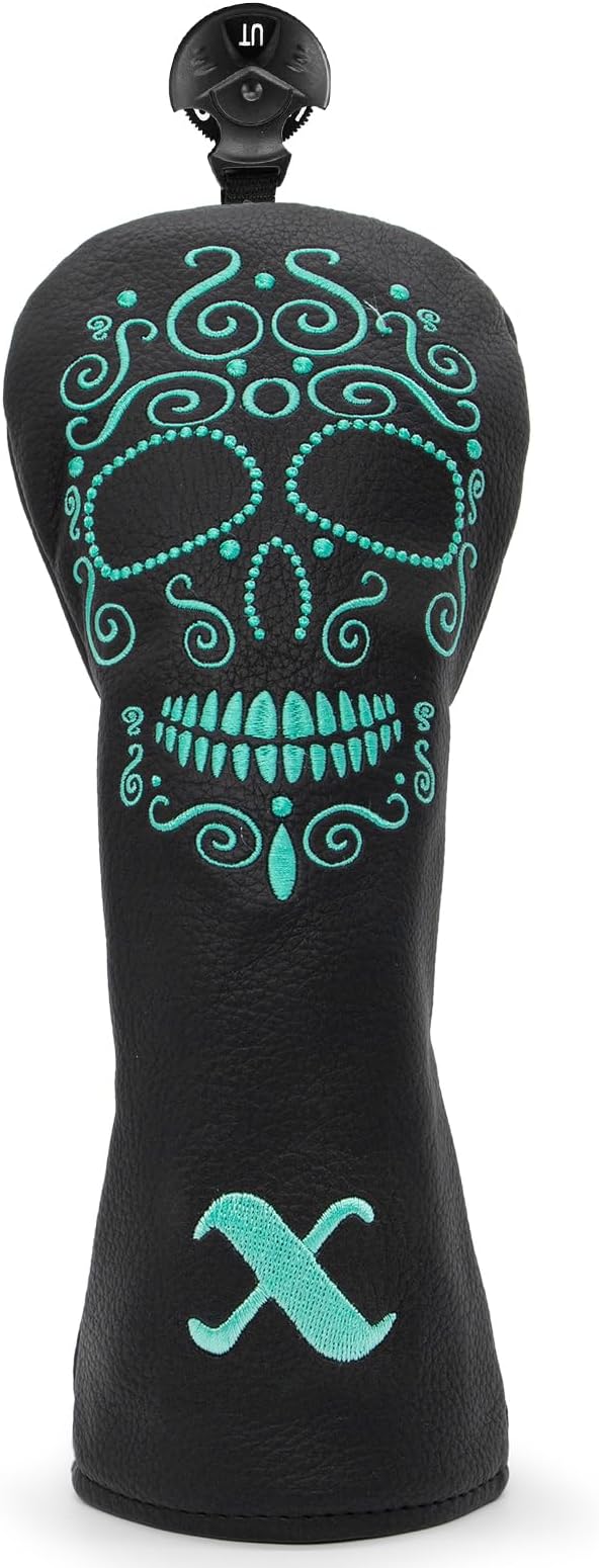 Black Golf Club Covers Skull Embroidery Driver Headcover Fairway 3 Wood Headcover Hybrid Headcover for Your Selection fits for All Brands