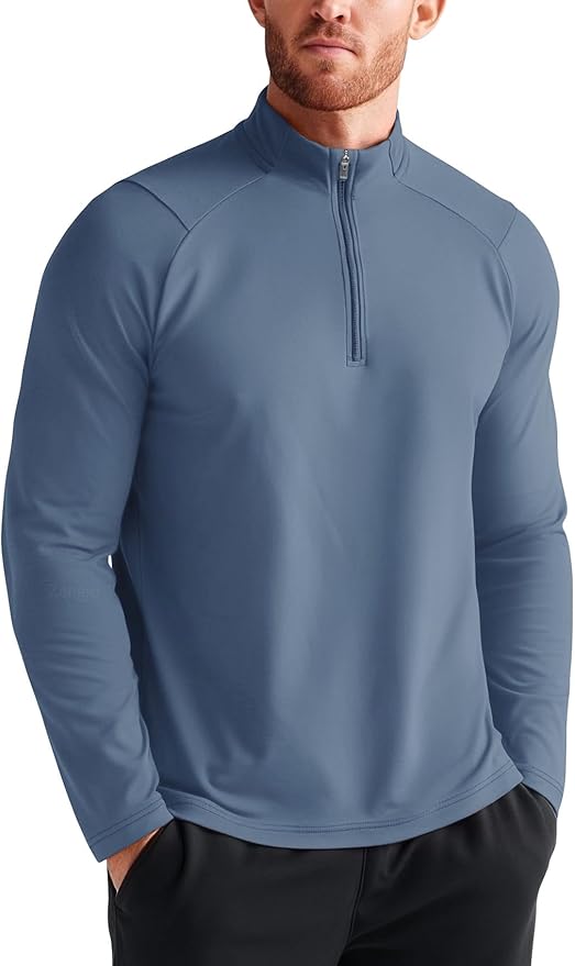 Zengjo Mens Quarter Zip Athletic Pullover Mid-Weight 1/4-Zip Running Workout Shirt Moisture Wicking