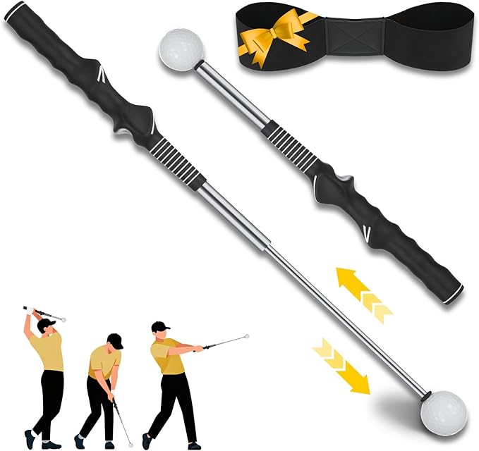 OCES Retractable Golf Swing Trainer Pro-Level, Portable Golf Training Aid with Click Stick for Right & Left-Handed Golf Grip Trainer – Ideal for Beginners Practice & Pre-Round Warm-Up