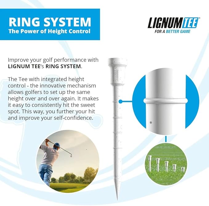 LIGNUM Tee - Classic Golf Tees - Sports Golf Tees - Anti Spin Head, Bio-Based Micro Wood, 50x Durable