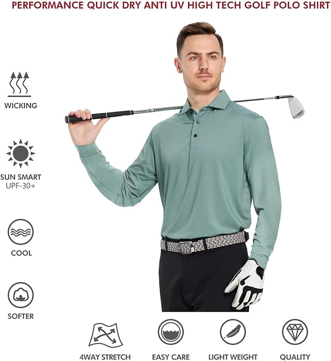 Mens Polo Shirts Short and Long Sleeve Casual Solid Stylish Dry Fit Performance Designed Collared Golf Polo Shirts for Men