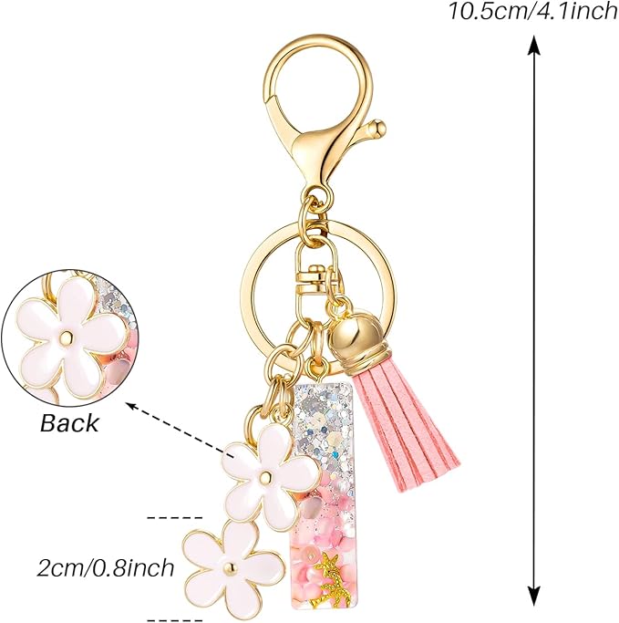 SELOVO Girls Pink Flower Chain Cute Keychain Initial Keychain Key Chain for Women