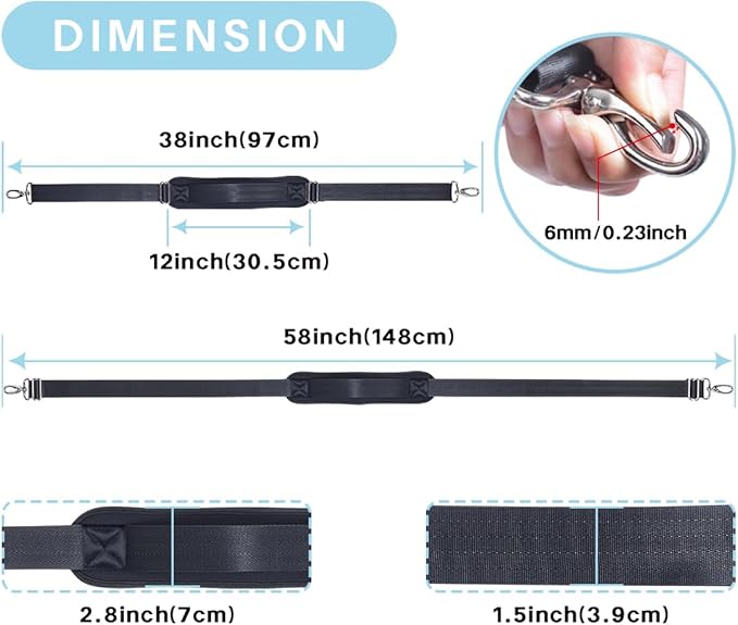 Heavy Duty Shoulder Strap for Bag Universal Replacement 58" Fixed Padded Adjustable Buckle