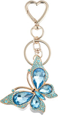 Weixiltc Charm Keychain for Women, Cute Heart Key Chain with Diamond Butterfly Pendant, Lovely Bag & Purse Keyring Accessory