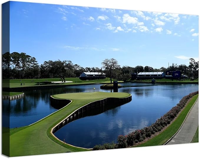 TPC Sawgrass Golf Course Wall Art for Living Room Bedroom Office Wall Decor - USA Golf Course Picture Poster Framed Artwork Canvas Prints Golf Art Ready to Hang(24''H x 36''W)