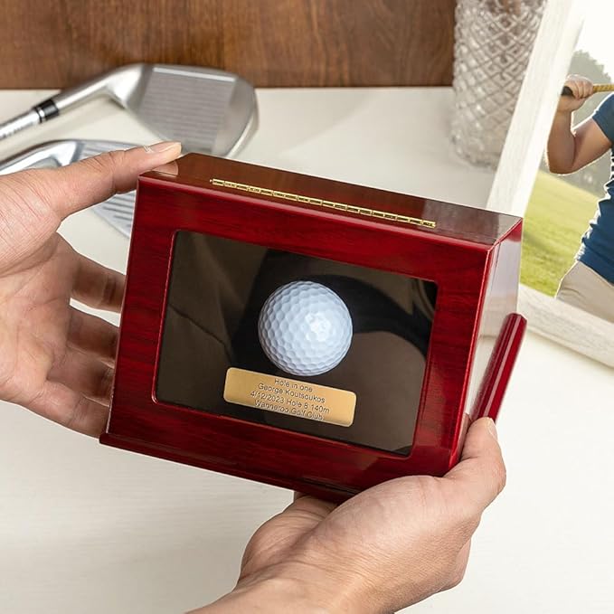 Custom Engraved Hole in One Golf Ball Display Case Wood Personalized Golf Ball Holder Display Golf Gifts for Men Women Dad 7×5.1×4.72Inch
