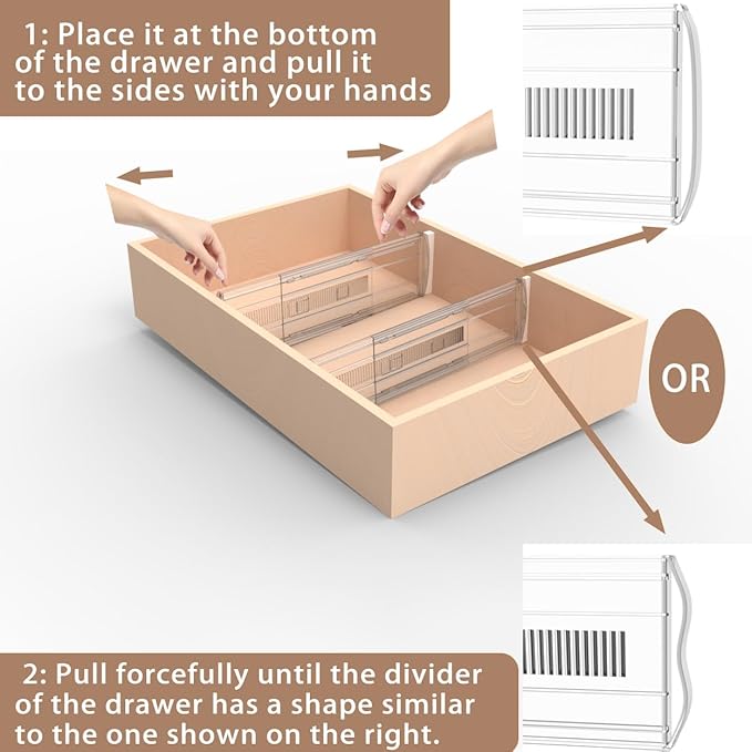 6 Pack Adjustable Drawer Dividers for Clothes,5" High Expandable From 13-21" Clear Drawer Organizers, PC Plastic Separators for Dresser/Bedroom/Bathroom/Kitchen/Office Storage