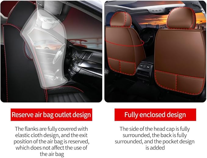 Leather Car Seat Covers for Volkswagen Golf Alltrack 2017-2019,Car Seat Covers Full Set,Seat Covers with Safety,Waterproof Seat Cover Compatible Airbag(5pcs Coffee Standard)