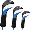 Black Golf Club Head Cover for Driver Fairway 3 Pcs Woods Headcovers, Golf Accessories Hybrid Head Covers Set with Interchangeable Tags 3 4 5 7 X