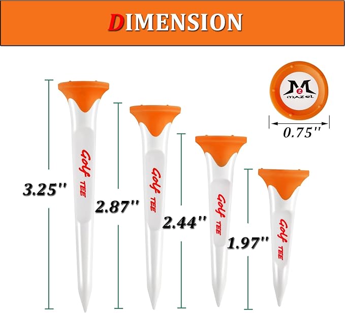 MAZEL Plastic Golf Tees 8 Pack｜Excellent Durability and Stability Plastic Tees with 5 Prongs,Reduces Friction & Side Spin